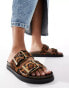 Pull&Bear flatform leather sandals in leopard print