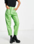 Фото #2 товара Miss Selfridge faux leather pleated high waist peg trouser in green