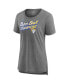 Фото #3 товара Women's Heather Gray Los Angeles Rams Super Bowl LVI Champions Paint Script Scoop Neck T-shirt