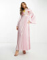 Фото #8 товара ASOS DESIGN satin maxi pleated dress with embroidery in pink