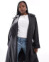 Фото #3 товара ASOS DESIGN Curve rubberised rain hooded trench coat with belt detail in black