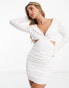 Фото #2 товара ASOS DESIGN broderie long sleeve mini dress with cut out in white