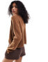 ASOS DESIGN v neck cardigan in loose knit in brown