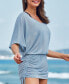Фото #2 товара Women's Ruched Flared Sleeve Mini Cover-Up Beach Dress