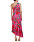 Фото #2 товара Petite Floral Satin Asymmetric-Hem Midi Dress