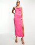 In The Style exclusive satin cowl neck tie back maxi dress in raspberry pink