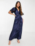 Vila Bridesmaid satin flutter sleeve maxi dress in navy