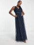 Фото #4 товара Anaya Petite Bridesmaid v neck ruffle waist maxi dress in navy blue