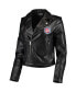 Women's Black Chicago Cubs Faux Leather Moto Full-Zip Jacket