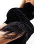Фото #4 товара Jaded Rose velvet faux feather midaxi dress in black
