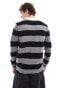 ASOS DESIGN knitted rugby polo in black and grey stripe