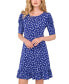 ფოტო #3 პროდუქტის Women's Printed Round-Neck Puff-Sleeve Knit Dress