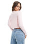 ASOS DESIGN cropped cardigan and bralet set in brushed rib in light pink