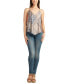 ფოტო #3 პროდუქტის Juniors' Printed V-Neck Handkerchief-Hem Satin Top