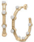 ფოტო #1 პროდუქტის Cultured Freshwater Pearl (3mm) Textured Medium Hoop Earrings in 14k Gold-Plated Sterling Silver, 1.2"
