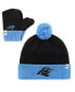 ფოტო #1 პროდუქტის Infant Unisex '47 Black, Blue Carolina Panthers Bam Bam Cuffed Knit Hat with Pom and Mittens Set