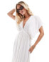 Фото #2 товара ASOS DESIGN Petite Faye flutter sleeve maxi beach dress with channelled tie waist in white