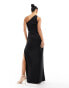 Фото #4 товара ASOS DESIGN one shoulder pleat detail bodycon maxi dress in black