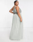 Фото #4 товара Maya Plus Bridesmaid one shoulder sequin maxi dress in sage green