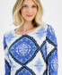 Women's Printed Scoop Neck 3/4-Sleeve Top, Created for Macy's