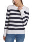 Women's Striped Button-Cuff Crewneck Sweater