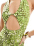 ASOS DESIGN slim leg cut out detail jumpsuit in neon green snake print