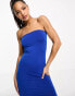 Pieces bandeau side split maxi dress in bright blue