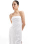 Фото #3 товара Abercrombie & Fitch linen blend midi strapless dress with scallop edge in white