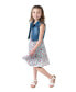 ფოტო #3 პროდუქტის Toddler & Little Girls Denim Vest Dress Outfit with Necklace, 3 PC
