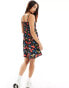 Фото #3 товара Wednesday's Girl cherry print shirred cami mini smock dress in black