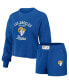 ფოტო #1 პროდუქტის Women's Royal Distressed Los Angeles Rams Waffle Knit Long Sleeve T-shirt and Shorts Lounge Set