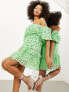 Фото #3 товара ASOS EDITION blouson off shoulder tiered broderie mini dress in bright green
