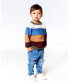 ფოტო #2 პროდუქტის Boy Knitted Raglan Sweater Red Wine, Burnt Orange And Oatmeal Stripe - Child