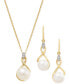 Cultured Freshwater Pearl (7mm) & Cubic Zirconia Drop Earrings in 14k Two-Tone Gold-Plated Sterling Silver