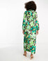 ASOS DESIGN tie front maxi shirt dress in large retro green floral print