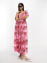 ASOS DESIGN square neck button through spun midi dress in rose print