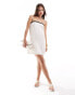 Фото #1 товара Mango linen contrast trim mini dress in white