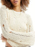 ASOS DESIGN crew neck jumper in open stitch in textured yarn in cream