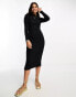 Vero Moda ribbed knitted midi dress in black with stone contrast tipping