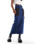 River Island patchwork denim maxi skirt in blue