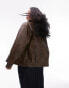 Topshop faux leather zip through 90s jacket with patch pockets in washed brown Verwaschenes Braun, XS - EU 32-34 - фото #3