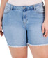 ფოტო #3 პროდუქტის Trendy Plus Size Frayed Bermuda Denim Shorts