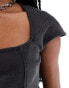 Фото #3 товара Monki short sleeve square neck top in black washed