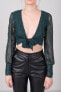 Фото #14 товара Женская блузка с длинным ажурным рукавом и завязанным бюстье - черная Factory Price