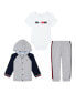ფოტო #1 პროდუქტის Baby Boys Logo Bodysuit, Color Block Snap-Front Hoodie and Joggers, 3-PC Set
