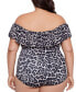 ფოტო #2 პროდუქტის Plus Size Cheetah-Print Off-The-Shoulder One piece Swimsuit, Created for Macy's