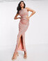 Фото #1 товара Jaded Rose – Maxikleid mit Paillettenbesatz in Bronze und verdrehter Vorderseite