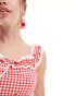 Miss Selfridge gingham ruffle trim cami top co ord in red Красный, 46 - фото #3