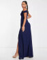 Фото #2 товара TFNC Tall Bridesmaid drape shoulder wrap dress in navy blue