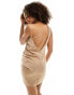 Фото #3 товара ASOS DESIGN satin ruched side mini dress with asymmetric straps in bronze